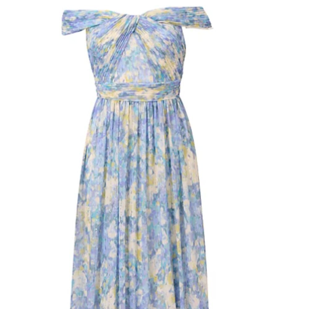 Adrianna Papell Pleated Off-The-Shoulder Gown